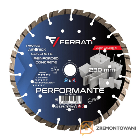 Tarcza diamentowa tnąca 1A1RSS 230mm 22,23mm PERFORMANTE FERRATI