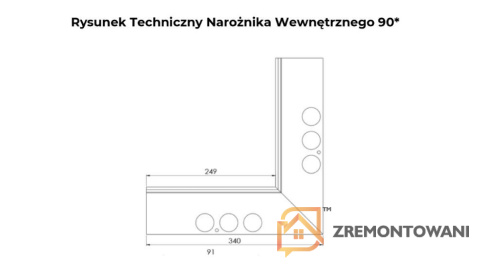 Narożnik wewnętrzny PRIAMY / FLEXI 90 - wymiary Narożnik wewnętrzny PRIAMY / FLEXI 90 - wymiary