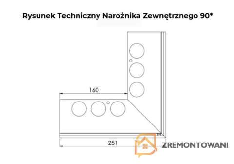 Narożnik zewnętrzny PRIAMY / FLEXI 90 - wymiary Narożnik zewnętrzny PRIAMY / FLEXI 90 - wymiary